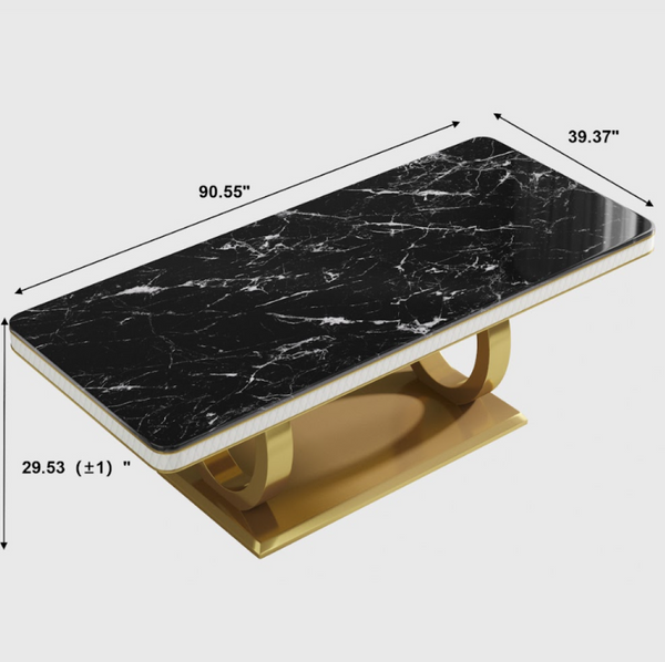 English Elm Black Marble Rectangular Dining Table with Gold Electroplated Legs for Luxury Interiors B341S00052