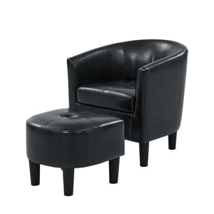 English Elm Pu Leather Barrel Accent Chair with Matching Ottoman for Living Room or Reading Nook B343P317238