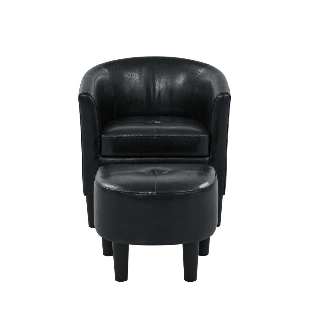 English Elm Pu Leather Barrel Accent Chair with Matching Ottoman for Living Room or Reading Nook B343P317238