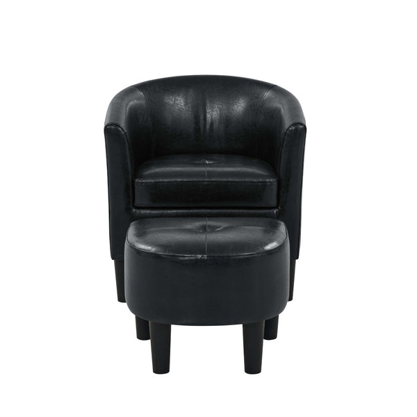 English Elm Pu Leather Barrel Accent Chair with Matching Ottoman for Living Room or Reading Nook B343P317238