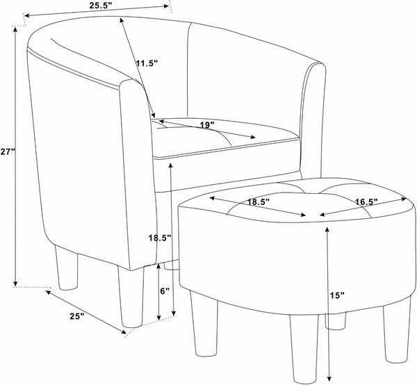English Elm Pu Leather Barrel Accent Chair with Matching Ottoman for Living Room or Reading Nook B343P317238