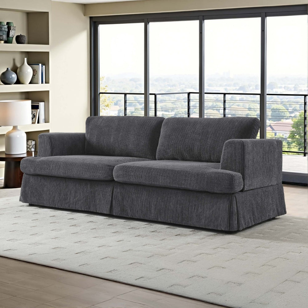 English Elm Modern Corduroy Upholstered Sofa with Tailored Skirt for Contemporary Living Rooms B343P320250