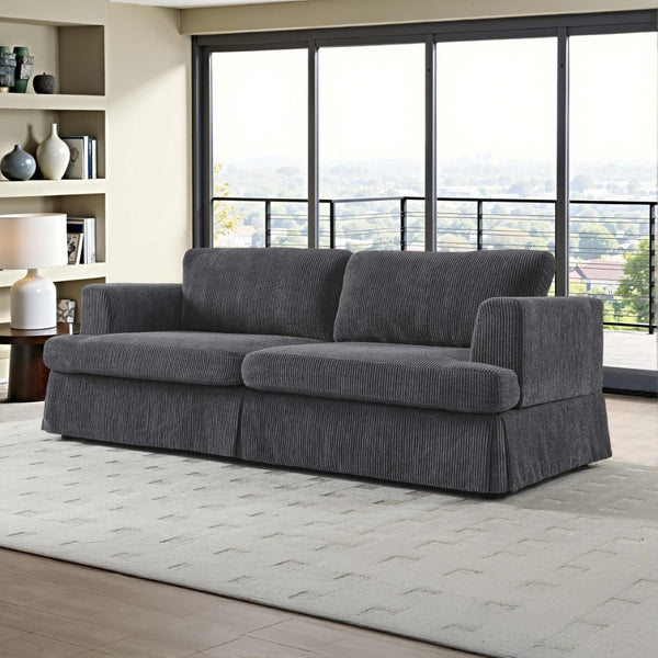English Elm Modern Corduroy Upholstered Sofa with Tailored Skirt for Contemporary Living Rooms B343P320250