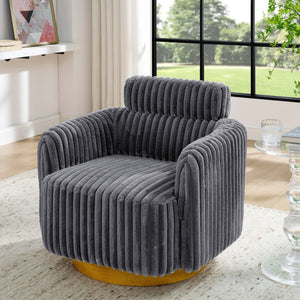 English Elm Luxe Ribbed Velvet Swivel Accent Chair with Gold Base for Living Room Lounge B343P321727