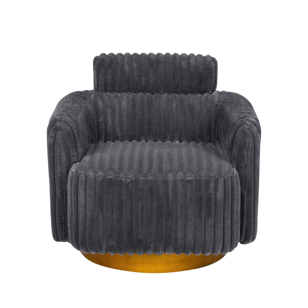 English Elm Luxe Ribbed Velvet Swivel Accent Chair with Gold Base for Living Room Lounge B343P321727