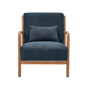 English Elm Wooden Scandinavian Lounge Chair Solid Frame Ribbed Corduroy Seat with Lumbar Cushion Blue B343P328597