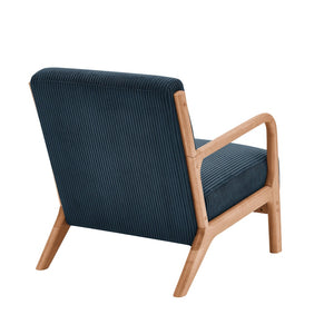 English Elm Wooden Scandinavian Lounge Chair Solid Frame Ribbed Corduroy Seat with Lumbar Cushion Blue B343P328597