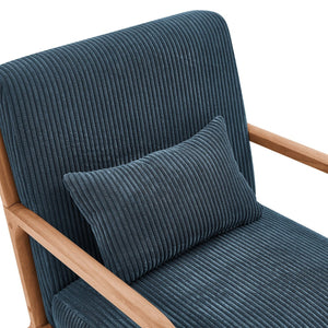 English Elm Wooden Scandinavian Lounge Chair Solid Frame Ribbed Corduroy Seat with Lumbar Cushion Blue B343P328597