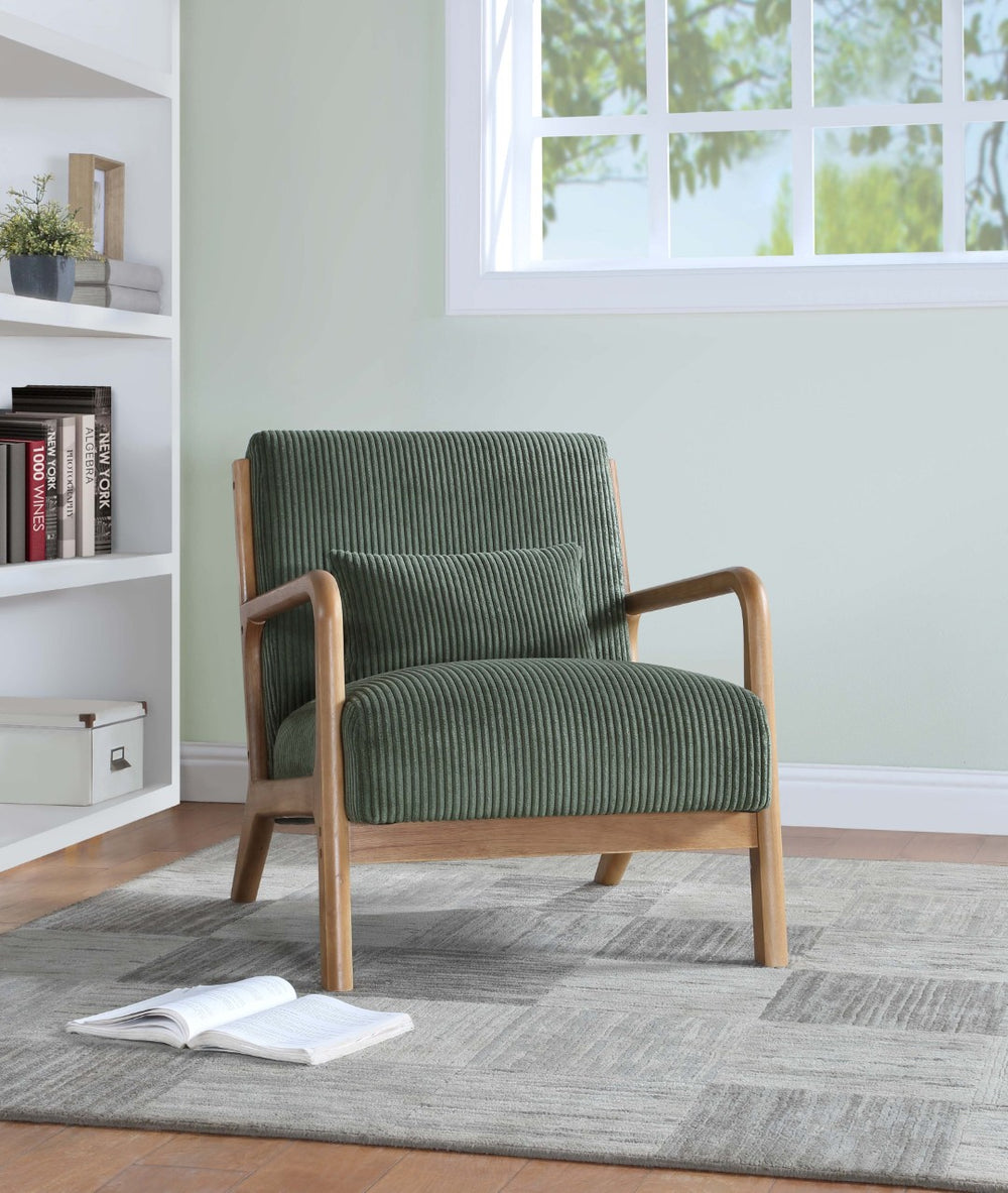 English Elm Wooden Scandinavian Lounge Chair Solid Frame Ribbed Corduroy Seat with Lumbar Cushion Frosty Green B343P328601