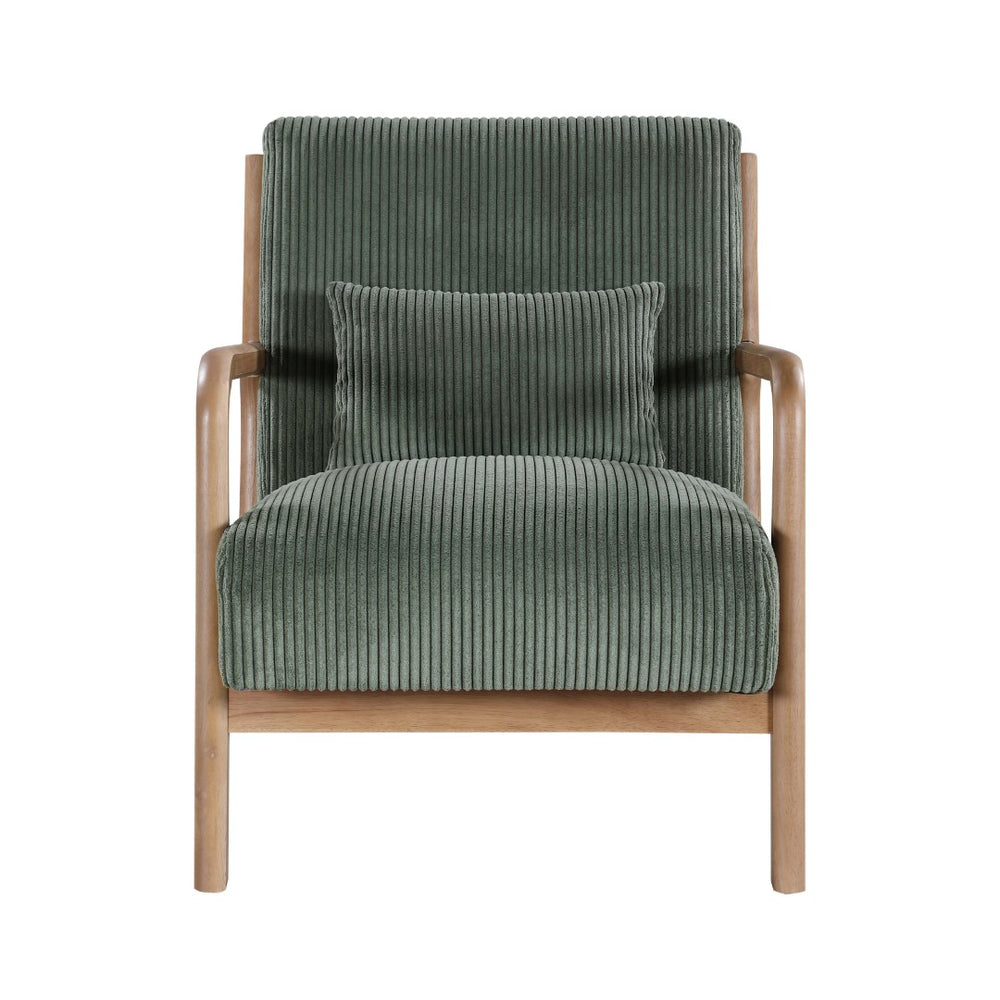 English Elm Wooden Scandinavian Lounge Chair Solid Frame Ribbed Corduroy Seat with Lumbar Cushion Frosty Green B343P328601
