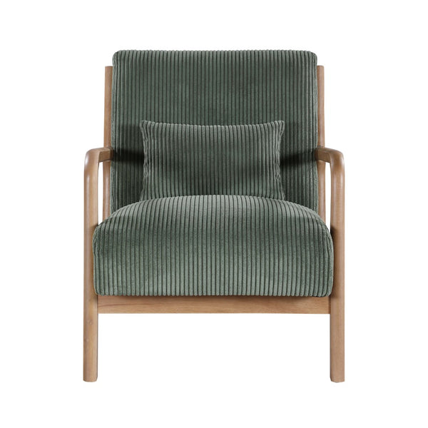 English Elm Wooden Scandinavian Lounge Chair Solid Frame Ribbed Corduroy Seat with Lumbar Cushion Frosty Green B343P328601