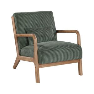 English Elm Wooden Scandinavian Lounge Chair Solid Frame Ribbed Corduroy Seat with Lumbar Cushion Frosty Green B343P328601