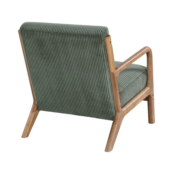 English Elm Wooden Scandinavian Lounge Chair Solid Frame Ribbed Corduroy Seat with Lumbar Cushion Frosty Green B343P328601