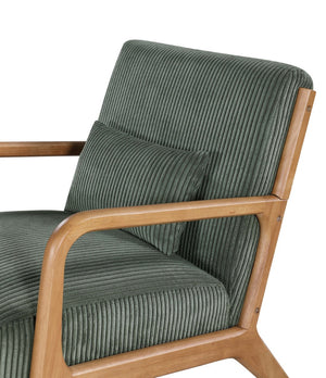 English Elm Wooden Scandinavian Lounge Chair Solid Frame Ribbed Corduroy Seat with Lumbar Cushion Frosty Green B343P328601