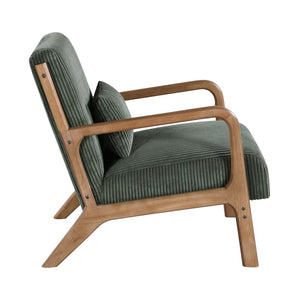 English Elm Wooden Scandinavian Lounge Chair Solid Frame Ribbed Corduroy Seat with Lumbar Cushion Frosty Green B343P328601