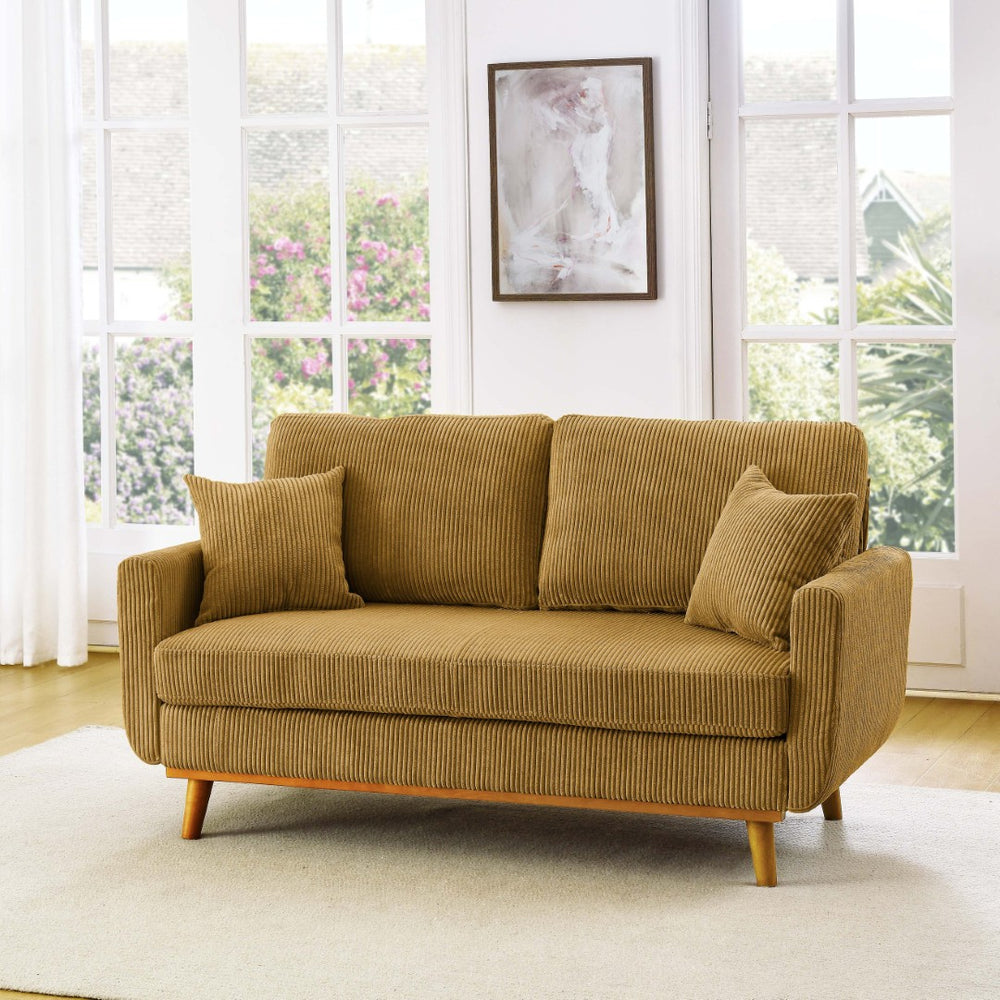 English Elm Asher Mid-century Modern Corduroy 2-seater Sofa with Walnut Legs for Living Room Ginger B343P348950