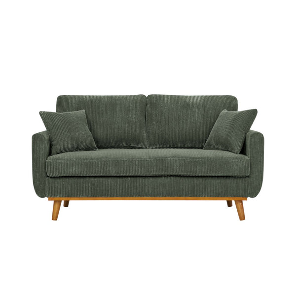 English Elm Asher Mid-century Modern Corduroy 2-seater Sofa with Walnut Legs for Living Room Green B343P348951