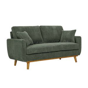 English Elm Asher Mid-century Modern Corduroy 2-seater Sofa with Walnut Legs for Living Room Green B343P348951