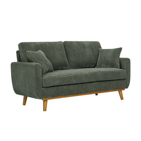 English Elm Asher Mid-century Modern Corduroy 2-seater Sofa with Walnut Legs for Living Room Green B343P348951
