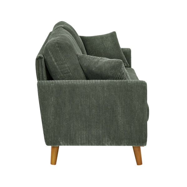 English Elm Asher Mid-century Modern Corduroy 2-seater Sofa with Walnut Legs for Living Room Green B343P348951