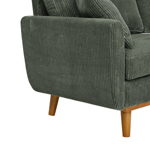 English Elm Asher Mid-century Modern Corduroy 2-seater Sofa with Walnut Legs for Living Room Green B343P348951