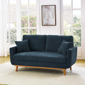 English Elm Asher Mid-century Modern Corduroy 2-seater Sofa with Walnut Legs for Living Room Blue B343P348952