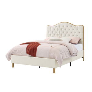 English Elm Luxelegance Button Tufted Queen Bed with Curved Headboard and Tapered Wood Legs Beige B343P383335