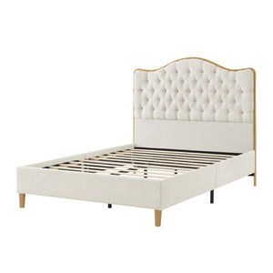 English Elm Luxelegance Button Tufted Queen Bed with Curved Headboard and Tapered Wood Legs Beige B343P383335