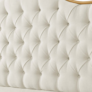 English Elm Luxelegance Button Tufted Queen Bed with Curved Headboard and Tapered Wood Legs Beige B343P383335