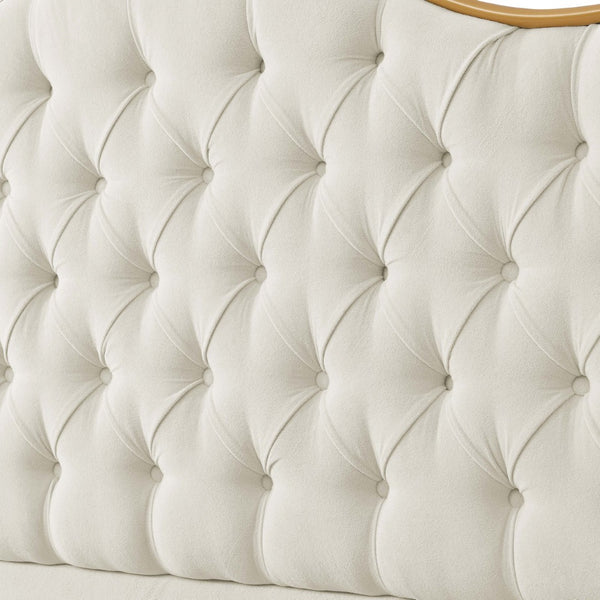 English Elm Luxelegance Button Tufted Queen Bed with Curved Headboard and Tapered Wood Legs Beige B343P383335