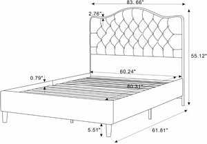 English Elm Luxelegance Button Tufted Queen Bed with Curved Headboard and Tapered Wood Legs Beige B343P383335