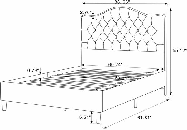 English Elm Luxelegance Button Tufted Queen Bed with Curved Headboard and Tapered Wood Legs Beige B343P383335