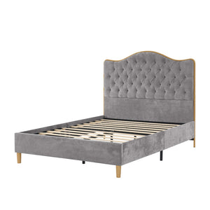 English Elm Luxelegance Button Tufted Queen Bed with Curved Headboard and Tapered Wood Legs Gray B343P383338