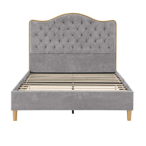 English Elm Luxelegance Button Tufted Queen Bed with Curved Headboard and Tapered Wood Legs Gray B343P383338