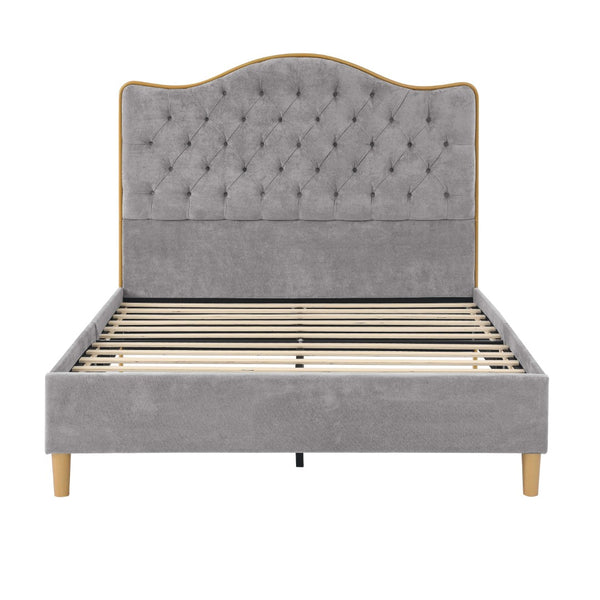 English Elm Luxelegance Button Tufted Queen Bed with Curved Headboard and Tapered Wood Legs Gray B343P383338