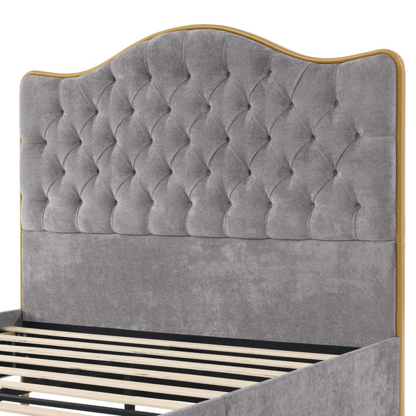 English Elm Luxelegance Button Tufted Queen Bed with Curved Headboard and Tapered Wood Legs Gray B343P383338