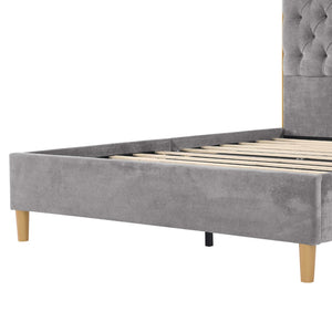 English Elm Luxelegance Button Tufted Queen Bed with Curved Headboard and Tapered Wood Legs Gray B343P383338