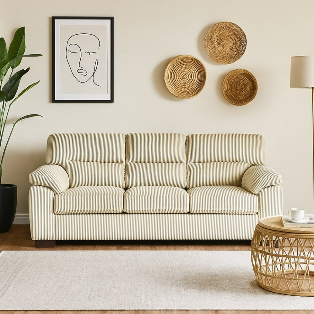 English Elm Vintage Corduroy Three Seat Sofa with Rolled Arms and Loose Back Cushions for Living Room B343S00006