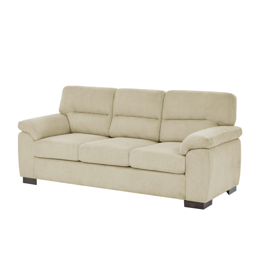 English Elm Vintage Corduroy Three Seat Sofa with Rolled Arms and Loose Back Cushions for Living Room B343S00006