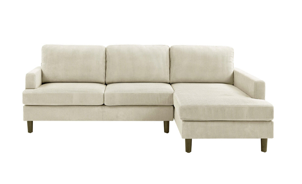English Elm Prado Corduroy Sectional Sofa with Chaise and Solid Wood Legs for Casual Living Cream B343S00021