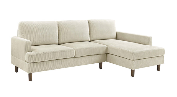 English Elm Prado Corduroy Sectional Sofa with Chaise and Solid Wood Legs for Casual Living Cream B343S00021