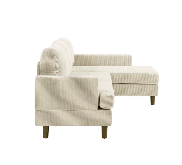English Elm Prado Corduroy Sectional Sofa with Chaise and Solid Wood Legs for Casual Living Cream B343S00021