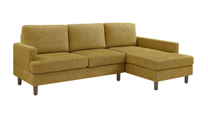 English Elm Prado Corduroy Sectional Sofa with Chaise and Solid Wood Legs for Casual Living Antique Yellow B343S00022