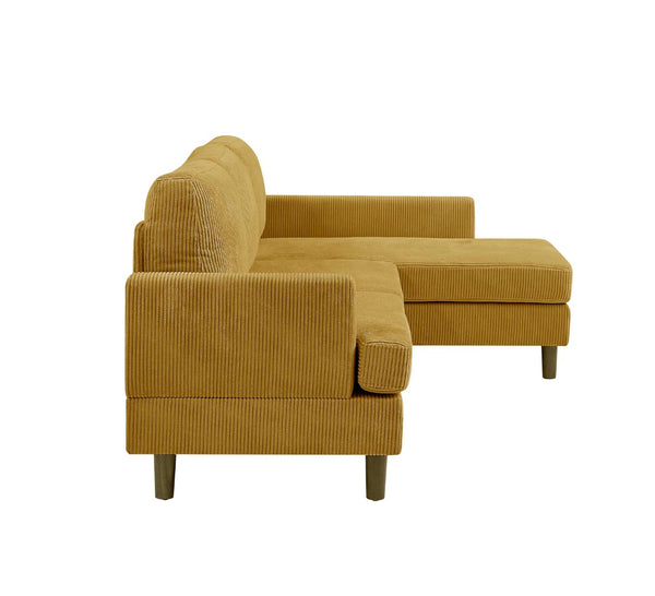English Elm Prado Corduroy Sectional Sofa with Chaise and Solid Wood Legs for Casual Living Antique Yellow B343S00022