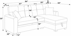 English Elm 84'' Reversible Chaise Sectional Sleeper Sofa with Hidden Storage for Modern Living B343S00029