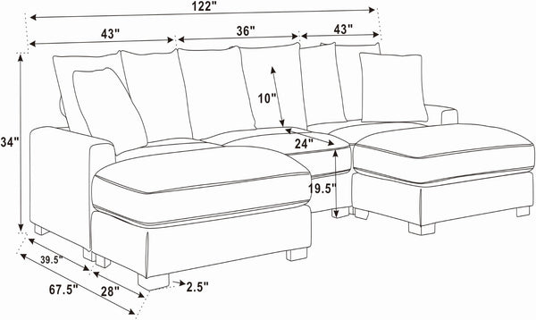 English Elm Wynisha Modular Corduroy Sofa with Adjustable Headrests and Solid Wood Legs B343S00039