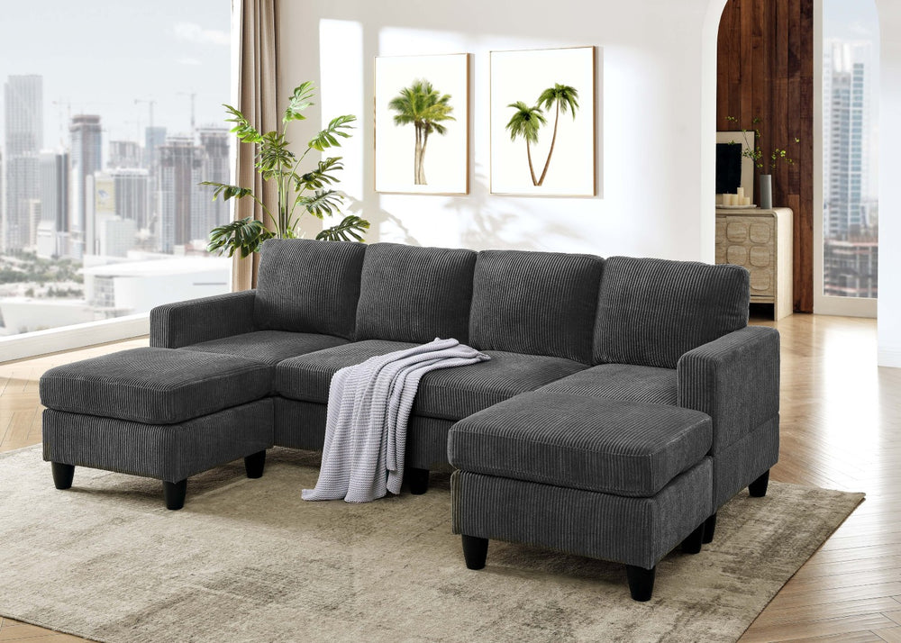 English Elm D8425-4 Modular Corduroy Sectional with Ottoman for Contemporary Living Rooms B343S00051