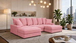 English Elm Wynisha Modular Corduroy Sofa with Adjustable Headrests and Solid Wood Legs Pink B343S00052