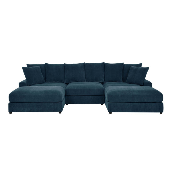 English Elm Wynisha Modular Corduroy Sofa with Adjustable Headrests and Solid Wood Legs Blue B343S00053