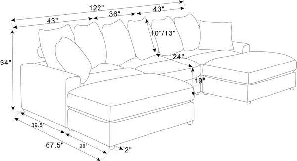 English Elm Wynisha Modular Corduroy Sofa with Adjustable Headrests and Solid Wood Legs Blue B343S00053